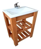 Comprar Mueble para baño DF Hogar Campo pie + bacha + grifería de 60cm de ancho, 80cm de alto y 46cm de profundidad, con bacha color blanco y mueble cedro con un agujero para grifería