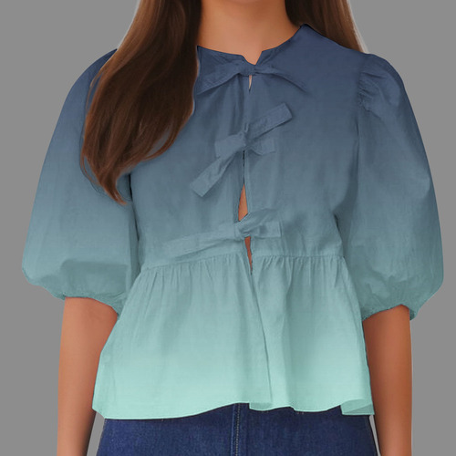 . Blusa Con Cuello Y Mangas Tipo Farol Para Mujer, Suave,