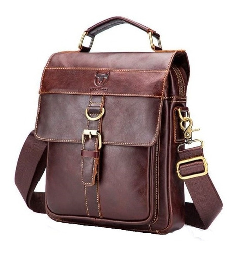 Bolsa satchel Bull Captain Bolso de hombro de cuero genuino diseño lisa de cuero bovino  brown con correa de hombro marrón asas color marrón y herrajes metal