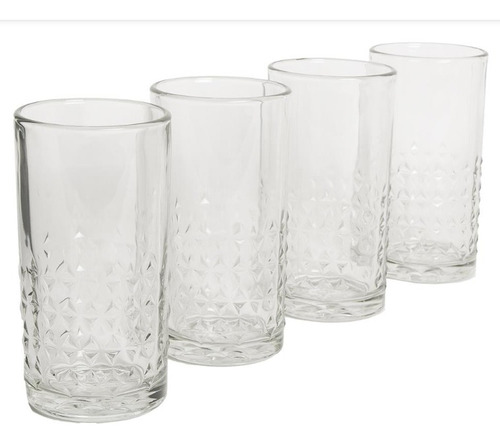 Vaso Alto Vidrio Libbey Harlow Labrado 484cc X4 Unidades Color Transparente
