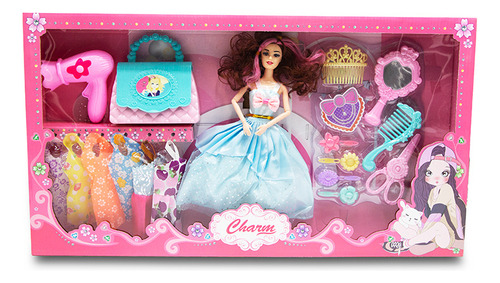 Muñeca Princesa C/ Accesorios Para El Pelo Vestidos Cartera
