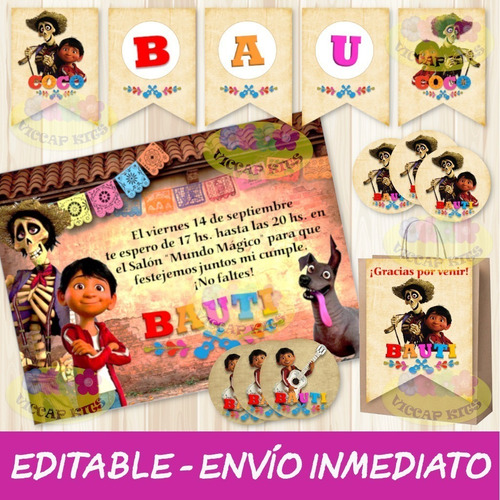 Kit Imprimible Coco Editable Decoración Candy Bar Envío Ya