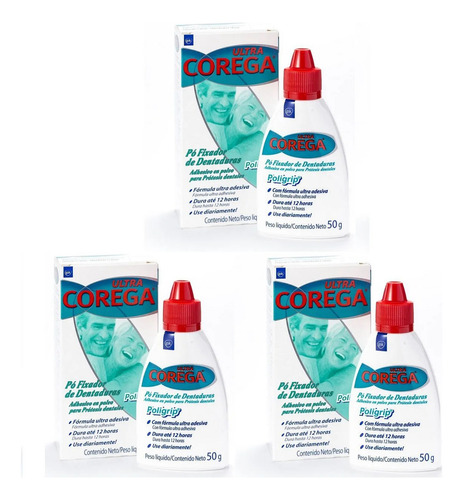 Pasta De Dentes Gsk Fixador De Dentaduras Corega Pó 50g Pacote X 3