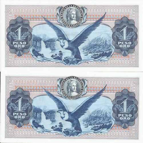 Colombia Dúo De Números Consecutivos, 1 Peso 7 Agosto 1971