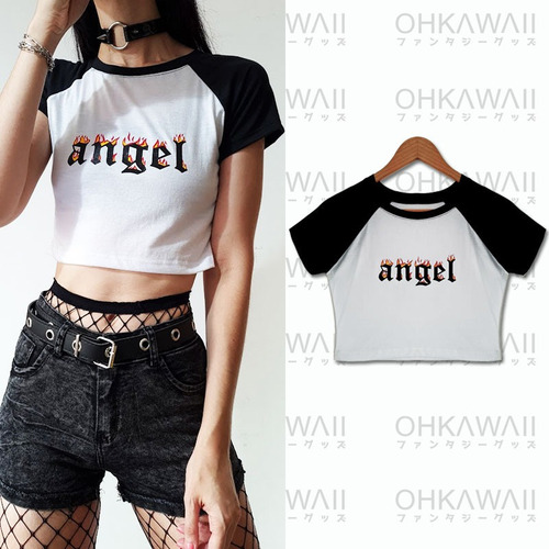 Angel Remera Ranglan Crop Algodon Aesthetic Nu Grunge