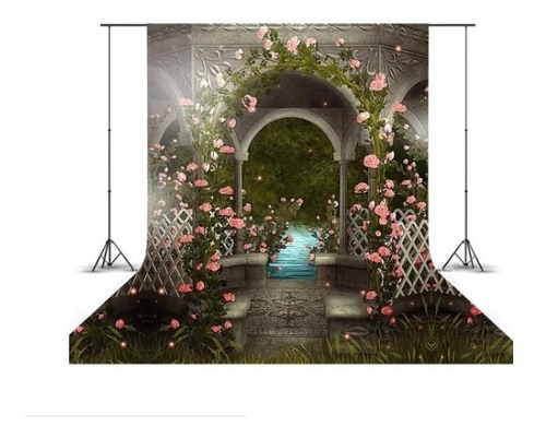 Fundo Fotográfico Flores Rosas Escadaria Newborn 3d 2,5x3m