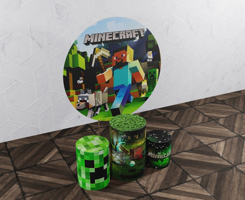 Panel redondo Minecraft 01 + cubiertas cilíndricas verdes