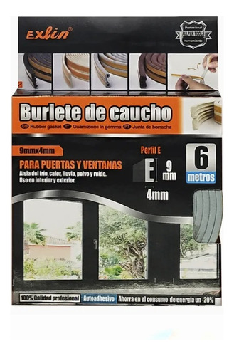 Burlete De Caucho Perfil E Autoadhesivo Puertas Y Ventan 6 M