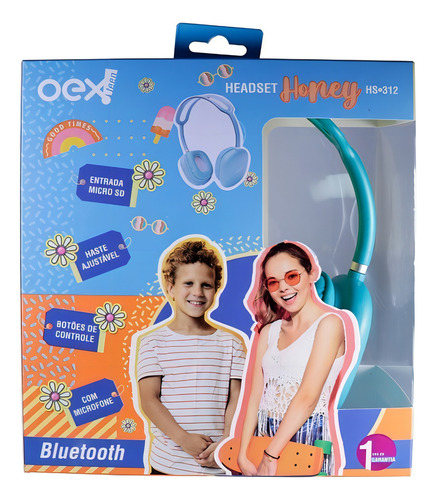 Fone Com Microfone Bluetooth Honey C/entrada Micro Sd Oex Cor Azul