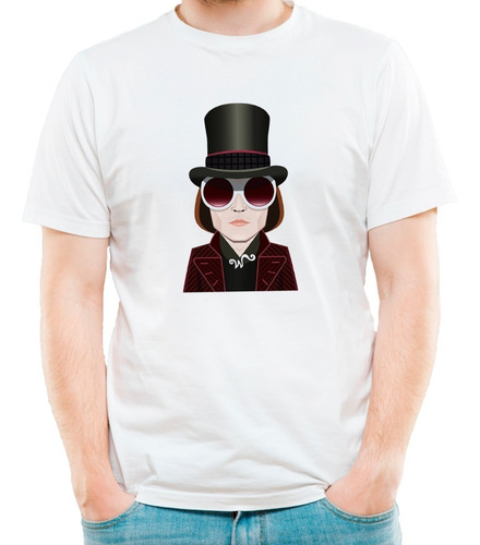 Imagen 2 de 6 de Remera Blanca Johnny Depp Willy Wonka Cine Unisex Y Niños