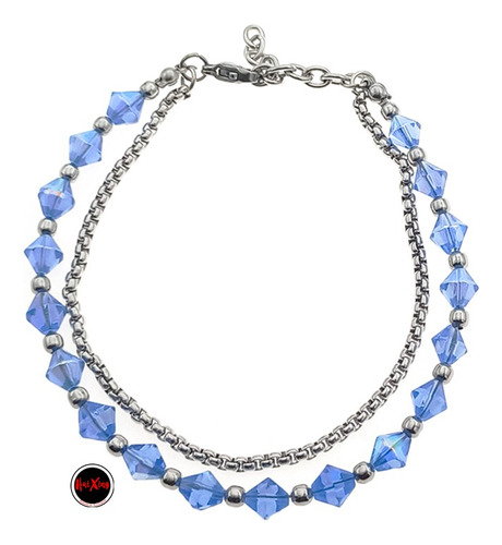 Pulsera Doble Cono Cristal Azul Facetado Rolo 18+2cm C:6434