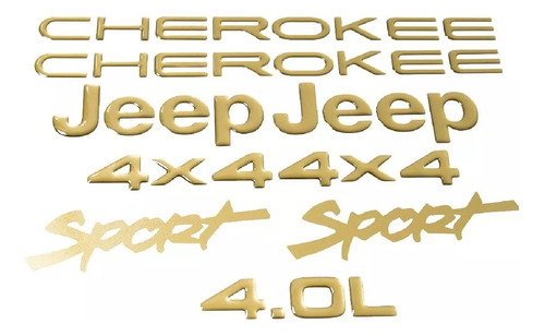 Kit Emblema Adesivo Resinado Cherokee 4x4 4.0l Dourado