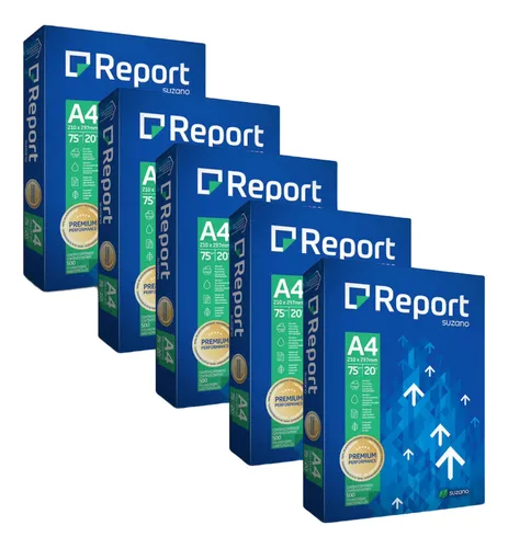 Papel Sulfite A4 Report 2500 Folhas Premium 5 Resmas 75g
