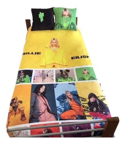 Billie Eilish Amarillo - Combo Manta + 2 Fundas Almohadón