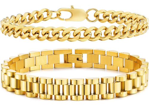 Vnox 2 Pulseras De Oro Para Hombres, Joyería Minimalista Par