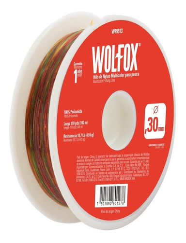 Hilo De Pescar Nylon 0.30mm Multicolor 100m Wolfox Wf9513