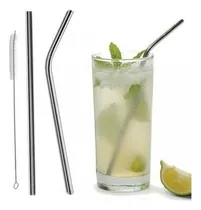 Comprar Cj Canudo Grd Ecológico Metal Curvo + Reto + Escova Limpar Cor Prateado