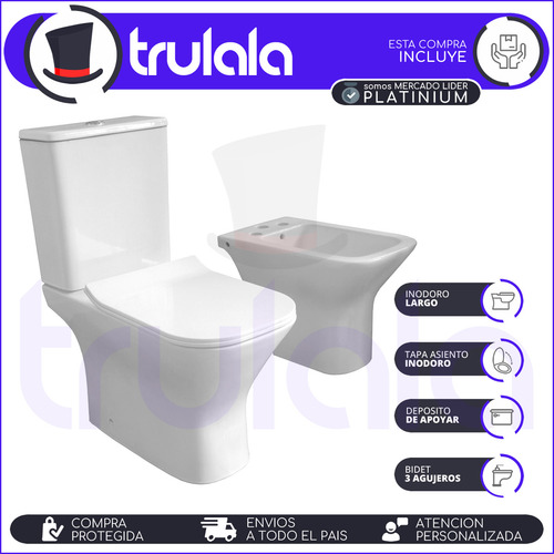 Juego Baño Completo Sanitarios Porcelana Dual Cierre Suave