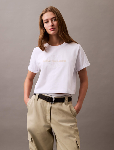 Playera Calvin Klein Color Blanco Manga Corta De Mujer