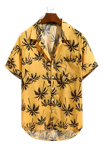 Camisa Masculina Manga Corta. Diseño Palmeras. Moda Verano
