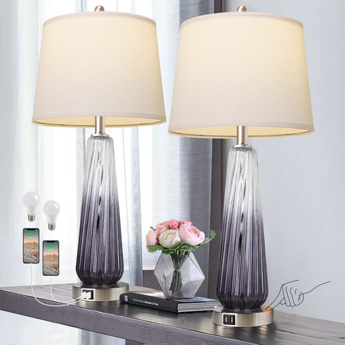 2 Lampara Mesa Control Tactil Noche Cristal Moderna 3