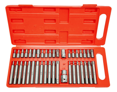 Set Kit Puntas Torx Hexagonal Estriada 41 Piezas Acero Cromo