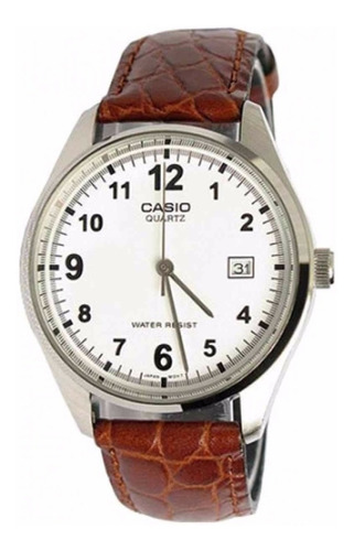 Reloj Casio Mtp 1175e 7b / Correa Cuero Genuino Color de la correa Marrón Color del bisel Plateado Color del fondo Blanco