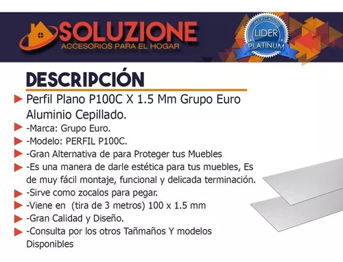 Perfil De Aluminio Plano 50 X 1.5mm. Anodizado Natural. Tira De 3mts.