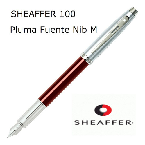 Sheaffer 100 Pluma Fuente Rojo Cromo Cepillado Punta Media M