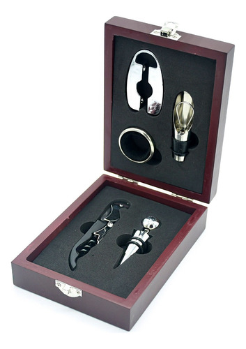 Set Para Vino 5 Accesorios, Estuche De Madera - 11389