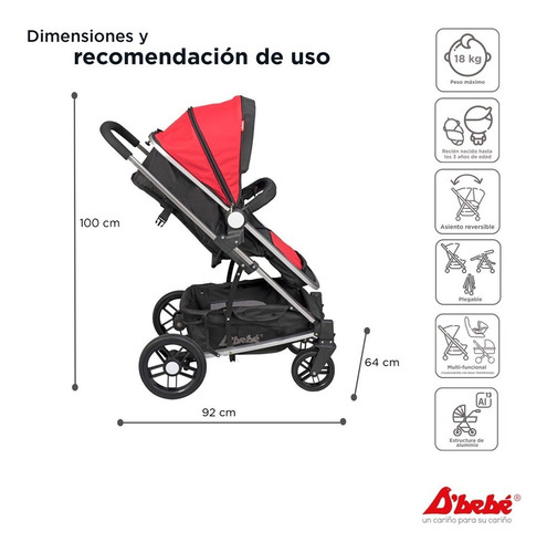 Carriola De Bebe Crown Portabebe Base De Carro Bambineto Capacidad de la carriola Individual Color Rojo Color del chasis Plateado