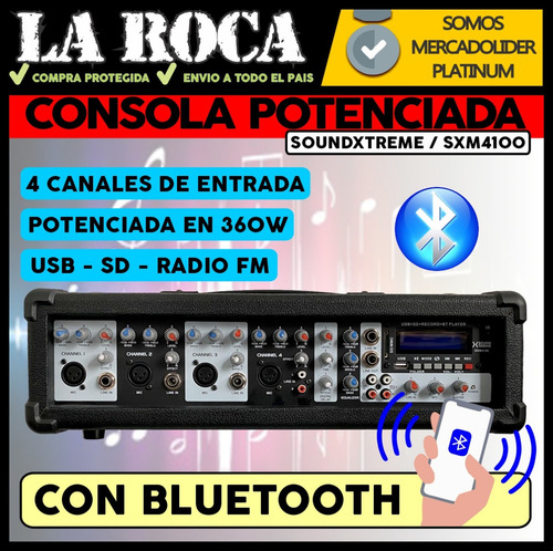 Imagen 3 de 10 de Consola 5 Canales Potencia 200w Con Usb Bluetooth Eq Efectos