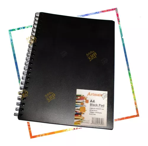 Cuaderno De Dibujo 30 Hojas Negras 140 Gramos A4 Profesional