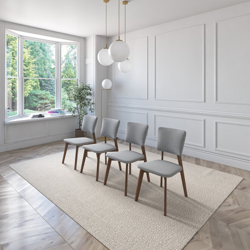 Juego De Comedor Extensible Rio De Madera Con 6 Sillas Diseño De La Tela De Las Sillas Gris Claro - Nogal