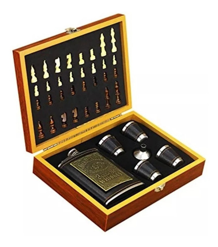 Licorera Set Madera Wiskera 8oz  Whiskera Juego Ajedrez