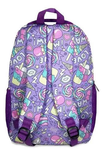 Mochila Escolar Nena Acolchada Liviana Bolsillos Lentejuelas