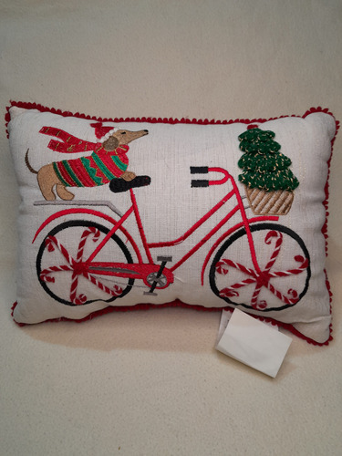 Cojín Navidad Bici Bordada 24x34cm. Merry Christmas. 