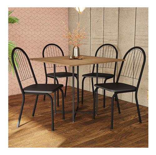 Conjunto Mesa De Jantar C/ 4 Cadeiras Noruega Preto De Metal Cor Preto fosco