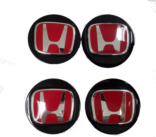 Centros De Llanta Honda Typer Civic Si Color Negro Rojo X4