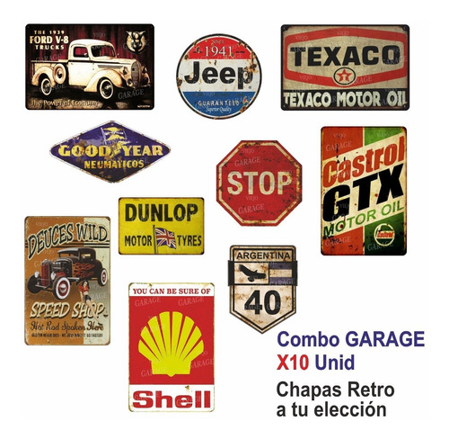 Carteles Chapas Retro Vintage Decorativos X 10 Unid Garage