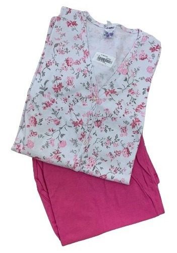 Pijama Camisero Floreado Pantalon Liso Mujer