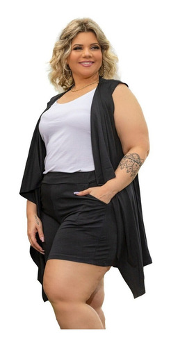 Conjunto Feminino Shorts E Colete Liso Plus Size Mazal 