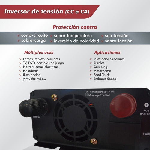 Imagen 4 de 7 de Inversor De Tensión 1000w Ficatto 12v Camping Auto Usb R