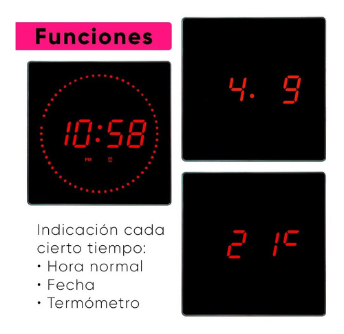 Reloj De Pared Led Termómetro Calendario 8 Alarmas 32x32cm +