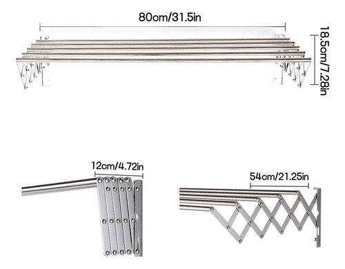 Tendedero De Pared Plegable En Inoxidable Retractil Facil Acero