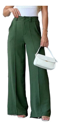 Pantalon De Vestir Mujer Oficina Color Sólido Pierna Ancha