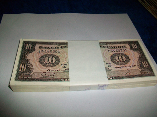 Imagen 1 de 3 de Antiguo Fajo 100 Billetes Ecuador, 10 Sucres Seriados 1.988