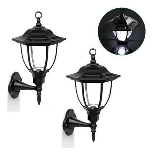 Pack X2 Farol Hexagonal Exterior Solar De Pared Luz Fria