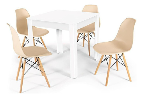 Mesa De Jantar Sofia Branca 80x80cm + 4 Cadeiras Eiffel Cor Nude