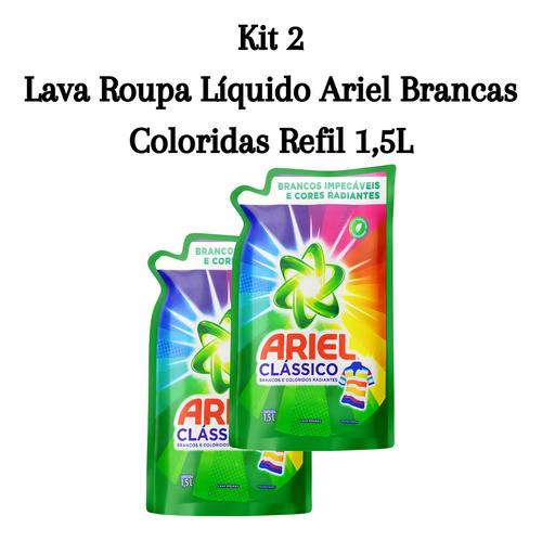 Kit 2 Lava Roupa Líquido Ariel Brancas Coloridas Refil 1,5l